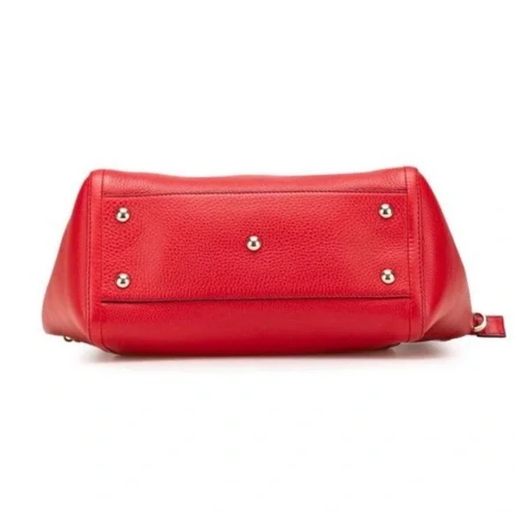 AUTHENTIC Gucci Soho Red Pebbled Leather Top Handle Bag Satchel Tassel - Red - Picture 3 of 8